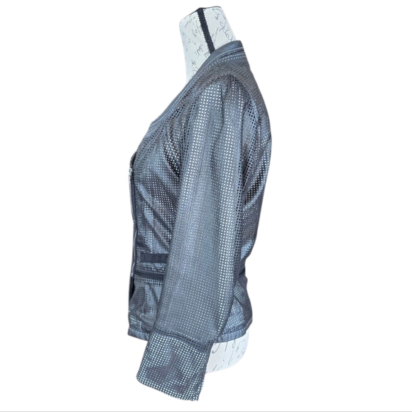 Elie Tahari Fitted Perforated Black Leather Zip Moto Jacket S - Picture 4 of 9
